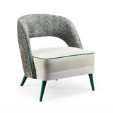 Fauteuil Ava — flare sage back, smooth easy clean sage and shell seat, smooth easy clean forest piping, paris forest upholstery feet