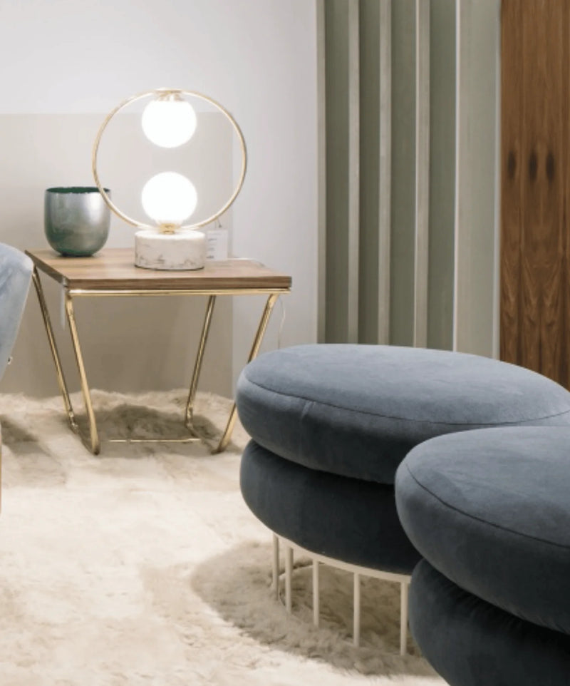 Pouf Mary — barcelona fir top, ivory lacquered metal base