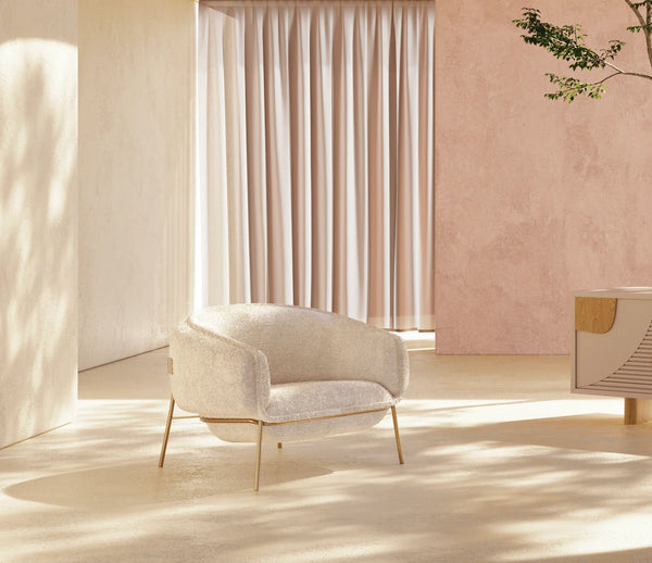 Fauteuil Blop — stripes salmon 03, salmon lacquered metal feet