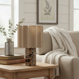 Lampe de table CAVILON — Lin beige & marbre (27.5cm)