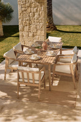 Ensemble de jardin Kaela - table 180x90 cm + 6 chaises en acacia - Blanc Gardenia - vue principale