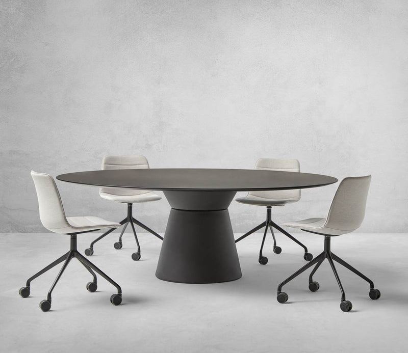 Table Essens piétement Ø50cm & plateau rond Ø120cm — PE1 noir + MDF noir