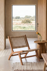 Fauteuil Verlian en bois d'acacia et rotin synthétique, coloris Brun Acacia