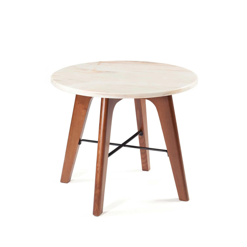 Table d'appoint en marbre Flex — side table: estremoz marble top, ash 056-3 solid wood feet, black lacquered metal fittings