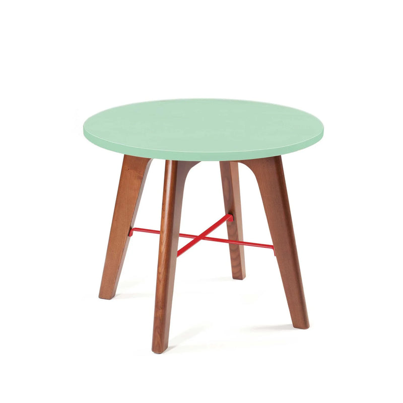 Table d'appoint en marbre Flex — side table: mint lacquered wood top, ash 056-3 solid wood feet, lipstick lacquered metal fittings