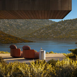 Chaise longue MOCHI — Cuir et tissu marron