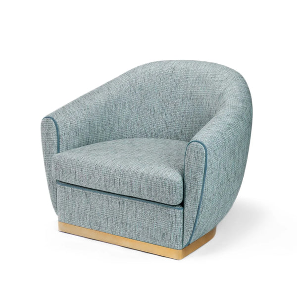 Fauteuil Grace — alston china blue, barcelona aquatic piping, polished brass base