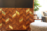 Cabinet Samoa — iron wood structure, olive lacquered mdf doors and brass applications