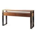 Console Iron — natural walnut and spotted brown lacquered metal feet