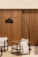 Lampadaire d'extérieur Diala en fer noir, arc réglable en hauteur