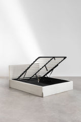 Lit coffre Lorea chenille blanc cassé 140 x 190 cm