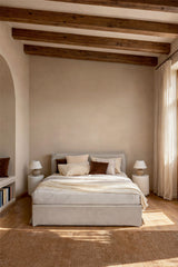 Lit coffre Lorea chenille blanc cassé 150 x 190 cm