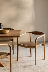 Pack de 4 chaises Mallory avec accoudoirs en bois d'acacia et corde de papier tressée, coloris Brun Blé