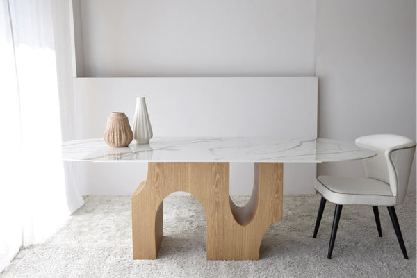 Table à manger Petra — Naturel, blanc, ocre