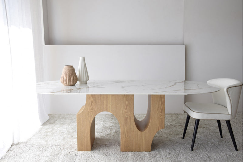 Table à manger Petra — Naturel, blanc, ocre