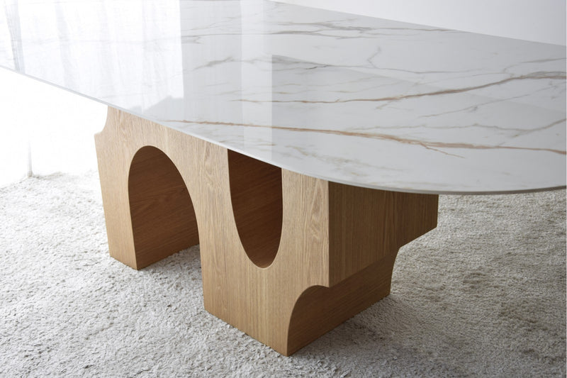 Table à manger Petra — Naturel, blanc, ocre