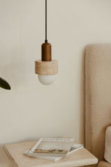 Suspension Davise travertin et bois Ø12