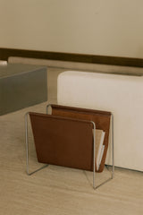 Porte-revues Dravena en cuir et acier inoxydable - Brun Café