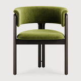 Chaise Volita, teck brun foncé, velours vert, métal bronze - vue de face