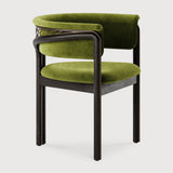 Chaise Volita, teck brun foncé, velours vert, métal bronze - vue de profil
