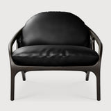 Fauteuil Vime, teck brun foncé, cuir noir semi-aniline - vue de face