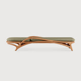 Chaise longue de jardin Zen, teck, tissu structuré vert, métal laiton - vue de face