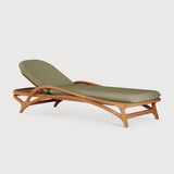 Chaise longue de jardin Zen, teck, tissu structuré vert, métal laiton - vue de profil