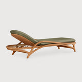 Chaise longue de jardin Zen, teck, tissu structuré vert, métal laiton - vue de profil 2