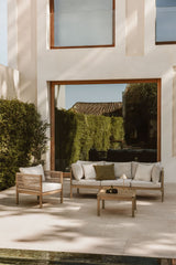Salon de jardin Branson - canapé modulaire 3 pièces + fauteuil + table basse - Blanc Gardenia / Acacia - vue principale