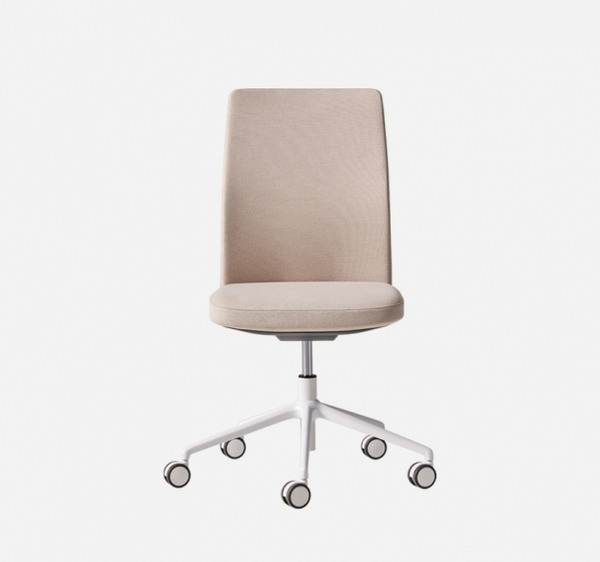 Chaise de travail Esitt avec dossier tapissé & mouvement synchro — Piètement blanc & Tissu G1