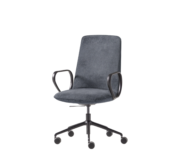 Fauteuil Kori dossier moyen 5 rayons à roulettes & accoudoirs — Aluminium noir & Medley 60004
