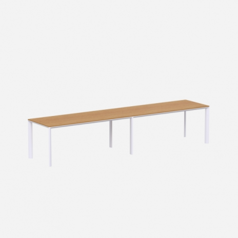 Table Laminar 2 plateaux 90x400x75cm — Aluminium blanc & Chêne naturel