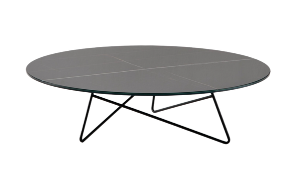 Table basse Ermione en verre-marbre 90cm — Noir