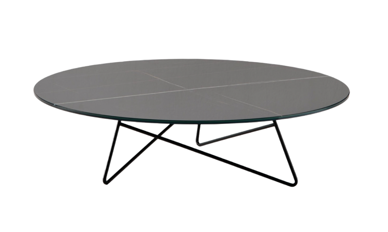 Table basse Ermione en verre-marbre 90cm — Noir