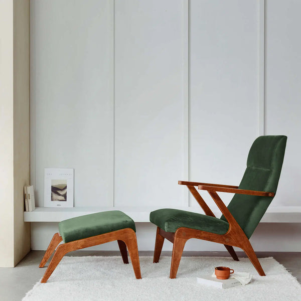 Fauteuil Apollo - Velvet Line Premium — Walnut stain & Khaki Green
