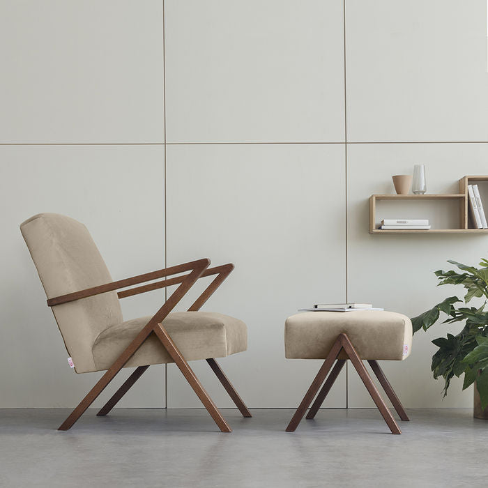 Pouf Retrostar - Velvet Line Premium — Walnut stain & Beige