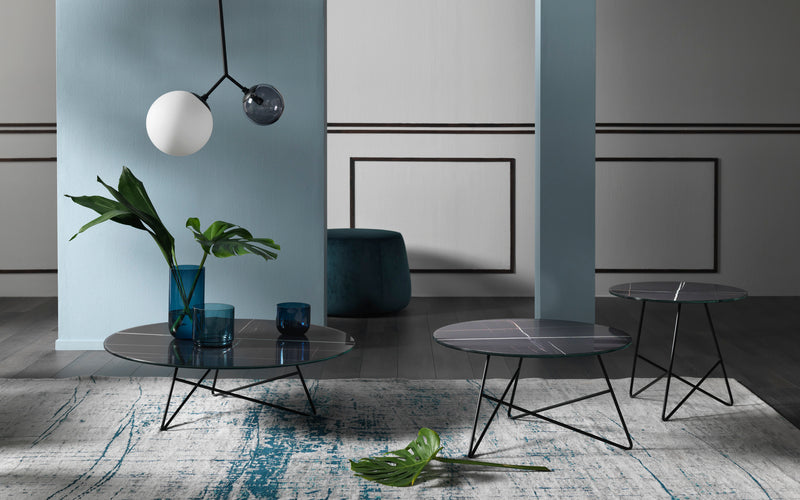 Table basse Ermione en verre-marbre 90cm — Noir