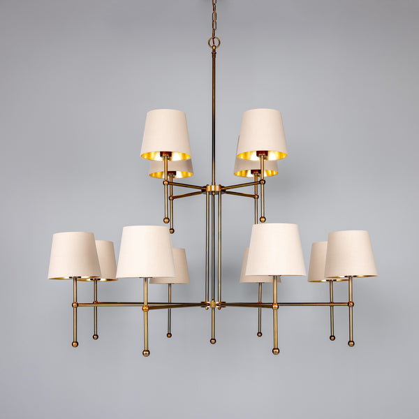 Lustre California moderne à deux niveau — Laiton 12 branches