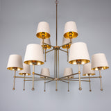 Lustre California moderne à deux niveau — Laiton 12 branches