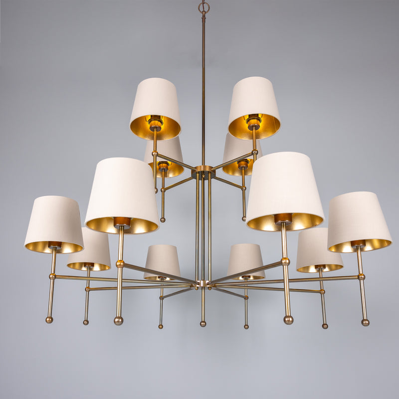 Lustre California moderne à deux niveau — Laiton 12 branches
