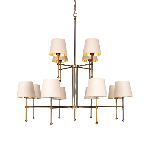 Lustre California moderne à deux niveau — Laiton 12 branches