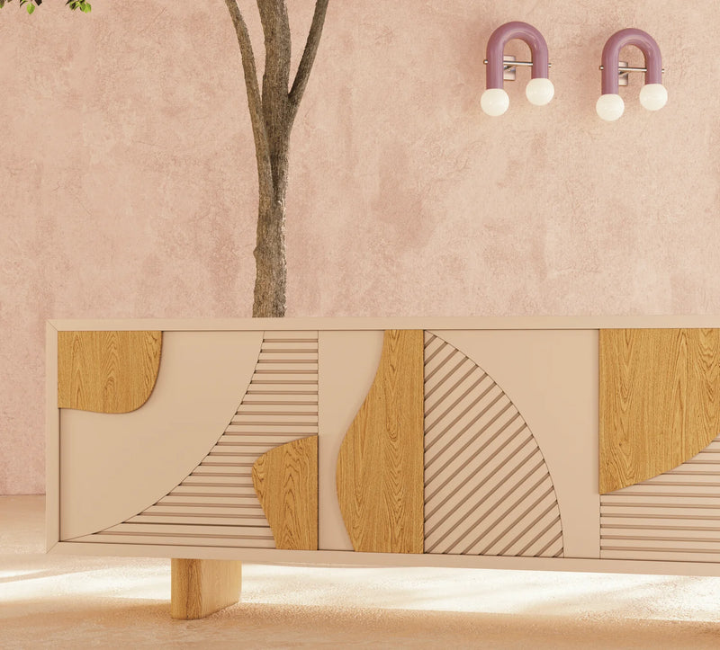 Buffet Olga — nude lacquered mdf structure, natural oak feet and handles