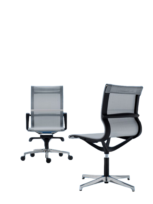 Chaise de bureau Moma dossier bas et accoudoirs — Blanc