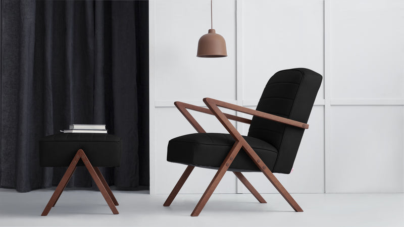 Fauteuil Retrostar - Leather — Walnut stain & Black