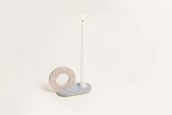 Bougeoir Otto en céramique recyclée — Rose/Bleu