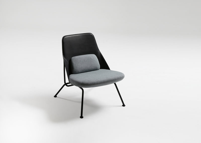 Fauteuil Bas STRAIN — Cuir noir & tissu gris