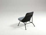 Fauteuil Bas STRAIN — Cuir noir & tissu gris