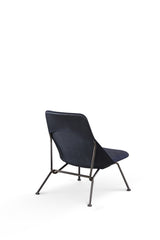 Fauteuil Bas STRAIN — Cuir noir & tissu bleu marine