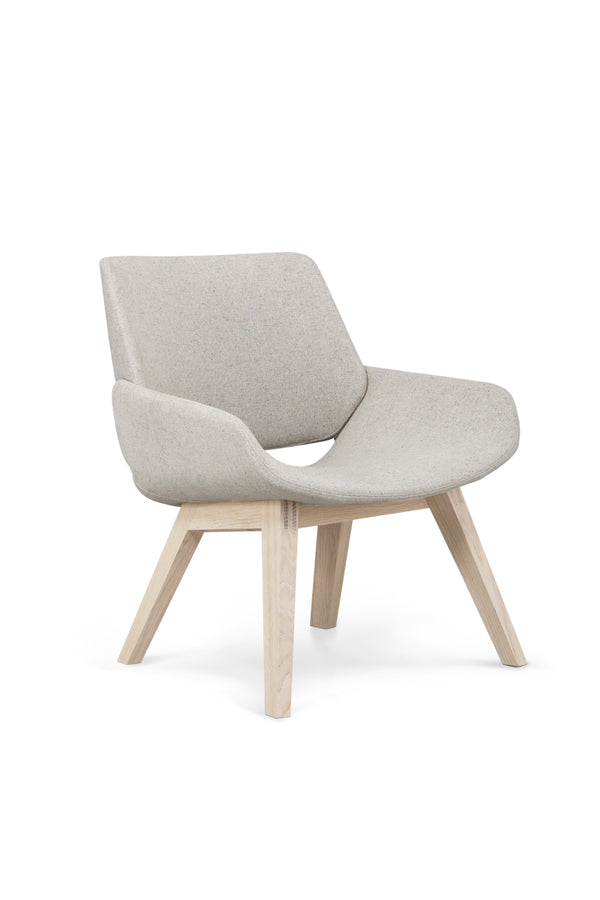Fauteuil Bas MONK — Chêne et tissu gris