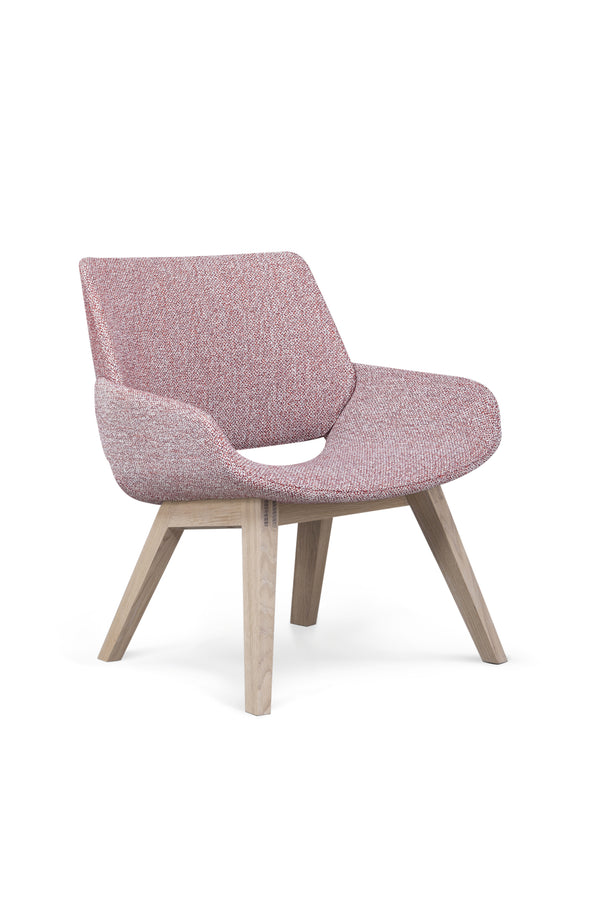 Fauteuil Bas MONK — Chêne et tissu rose